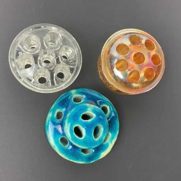 Vintage Flower Frogs Set Of 3 Clear, Carnival Glass, Ceramic - Picture 13 of 16